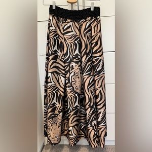 Rinascimento satin tiger print maxi skirt